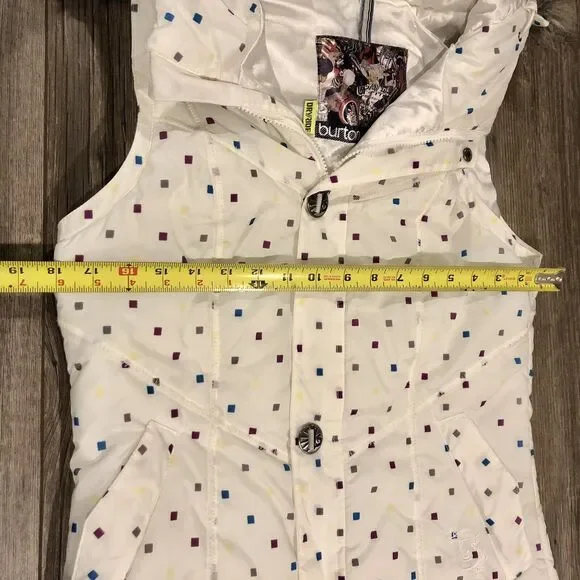 Burton Dryride Puffer Vest Small Cream Hooded Faux Fur Trim Zip Snap Pockets - Picture 11 of 12